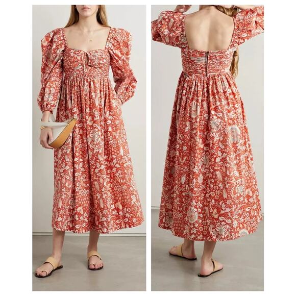 ULLA JOHNSON Alessa Floral Balloon Sleeve Cotton Midi Dress Size 0 - Picture 15 of 15